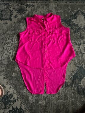Mileage women’s high low hot pink sleeveless button-down shirt size XL